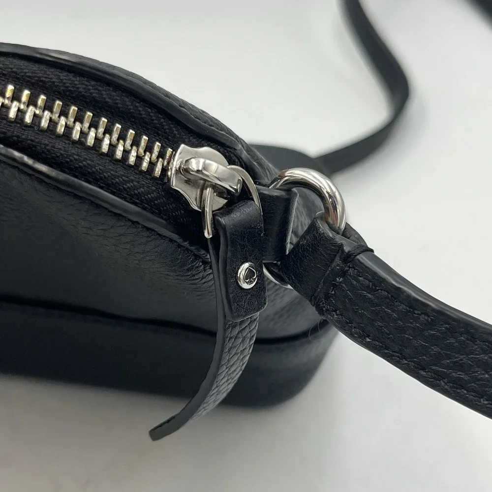Kate Spade New York Black Pebble Leather Zip Top Crossbody Handbag